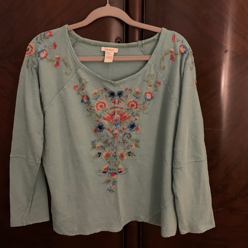 Sundance embroidered long sleeve v-neck shirt